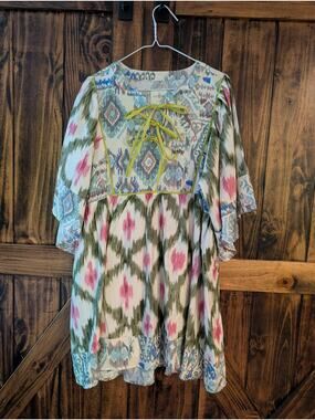 NEW UMGEE sz Large boho short dress multicolor green pink